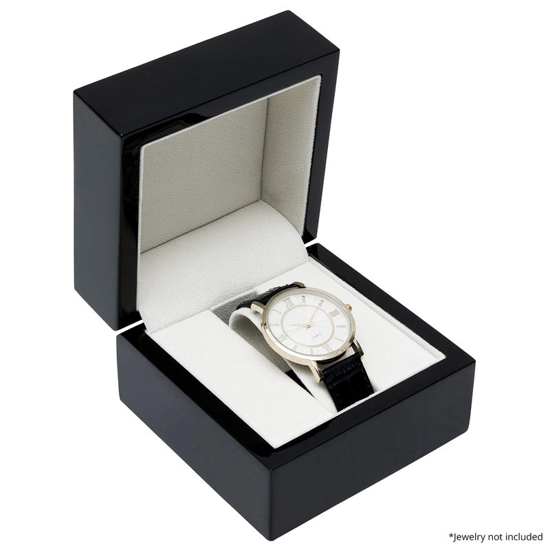 Noble Pack Noble Piano Wood Watch Gift Box - Luxury Single Watch Box - Comes with a Two Piece Packer and Ribbon (Black) - Image 2